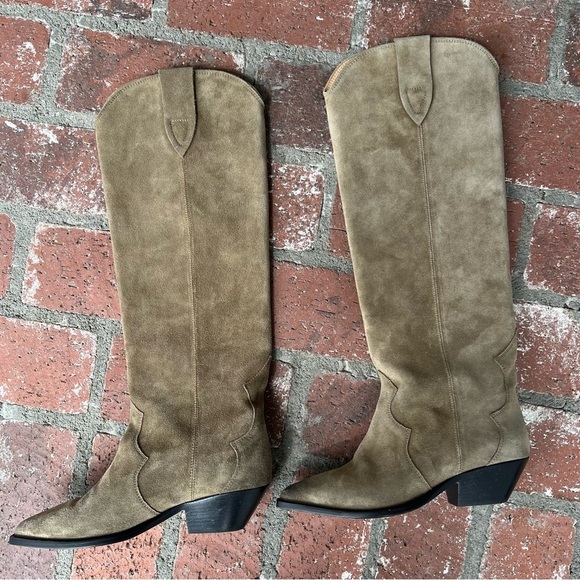 Isabel Marant Denvee Suede Knee High Boots Western Burnished Toe Taupe EU 38 - Picture 9 of 16